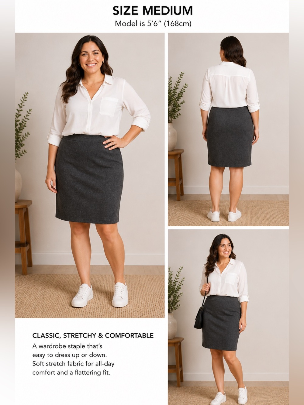 Solemio Charcoal Gray Pencil Skirt Medium